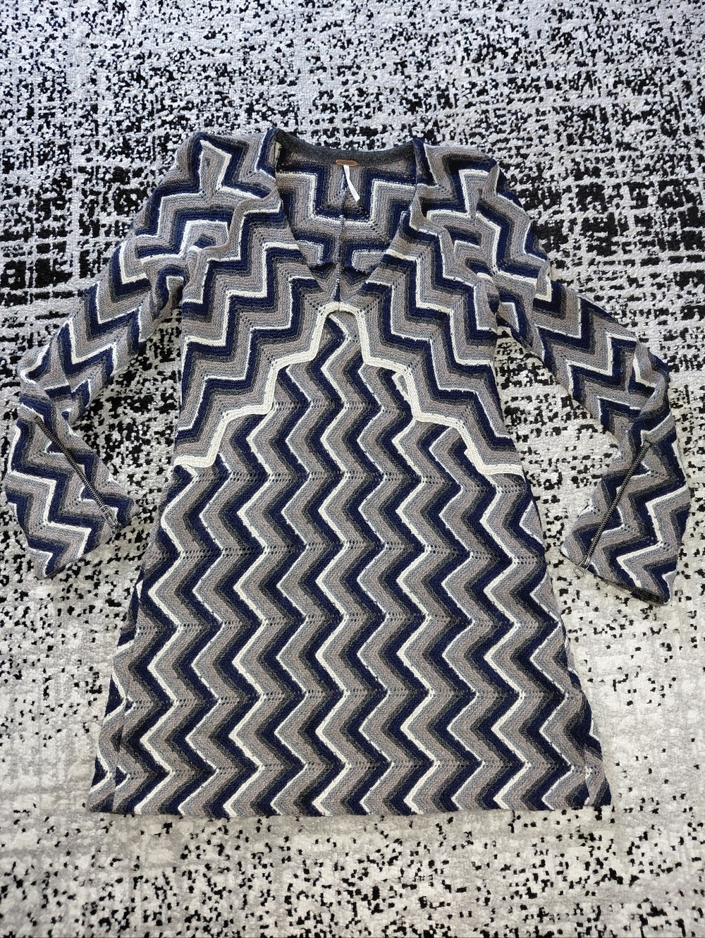 Free People XS Chevron Zigzag Knit Sweater Dress Long Sleeve Zip Cuff Mini Dress - Picture 5 of 13